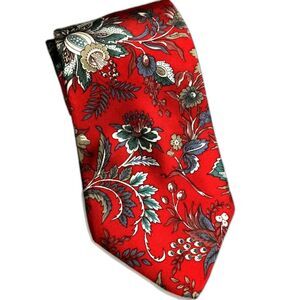 Land's End Red Blue Floral Tie Silk Necktie 3.75 Inch X 58 Inch